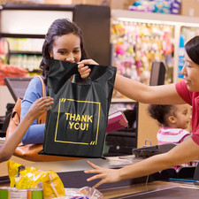 50 Pack Die Cut Plastic Shopping Bags with Thank You Logo 9X12 Merchandise Ba...