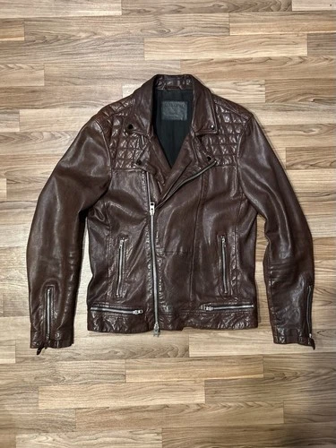 AllSaints Discontinued Leather Conroy Biker Jacket Oxblood Burgundy Men's Large - product listing photo