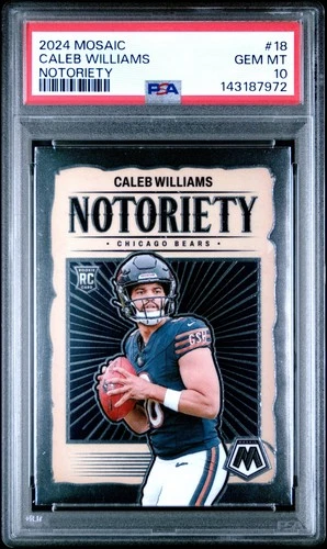 143187972 Caleb Williams 2024 Panini Mosaic #18 Notoriety Rookie RC PSA 10