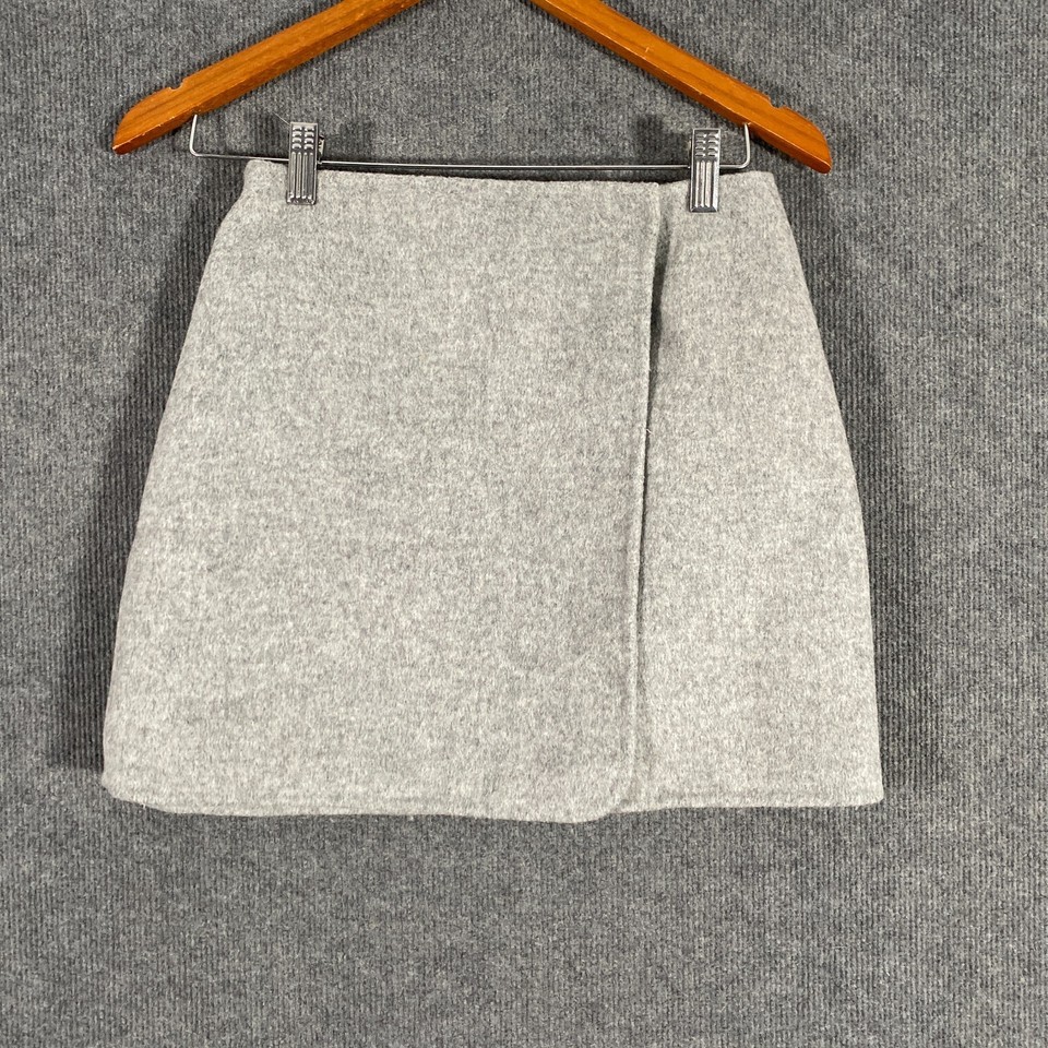 DISSH Skirt Womens 8 Grey Short Wrap Wool Tweed Office Career Minimalist N4