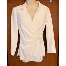 Trina Turk White Professional Feminine Cinched Waist Wrap Style Blazer Blouse 4