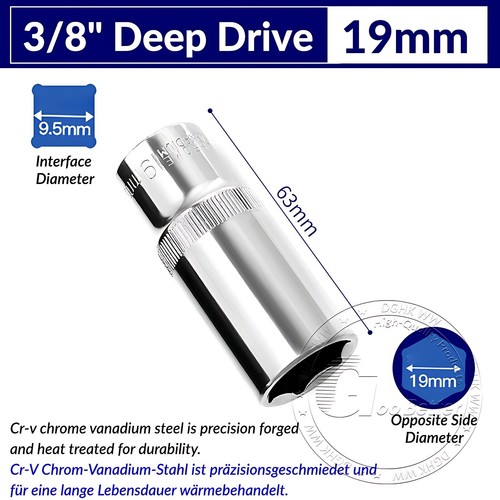 Chrome Plated 6 Point Sockets 3/8" Drive, Shallow or Deep Choose Size 6mm - 24mm - Afbeelding 36 van 47