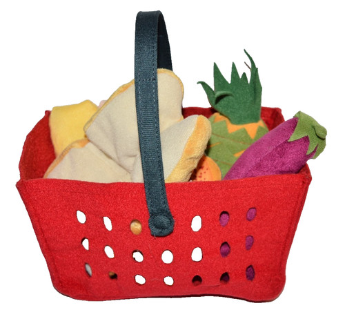 IKEA Red Shopping Basket & 10 Pieces Of Kids Play Food Soft Felt Farmers Market