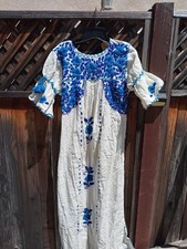 Vtg. Oaxacan Long Embroidered Dress/Beach Cover up Size S/M Sheer FLAWED