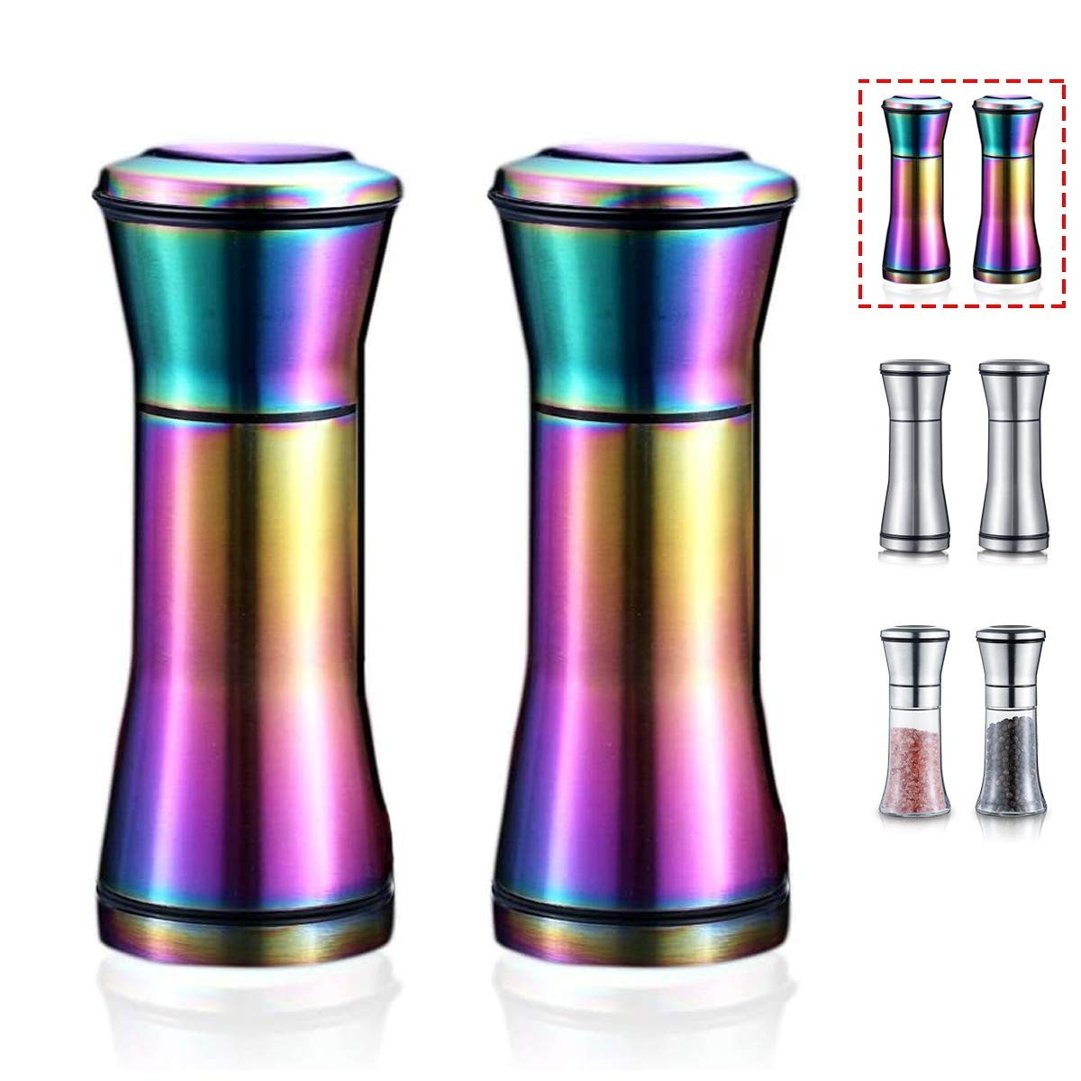 Rainbow Salt And Pepper Shakers, Titanium Plating Stainless Steel Salt And Pe...