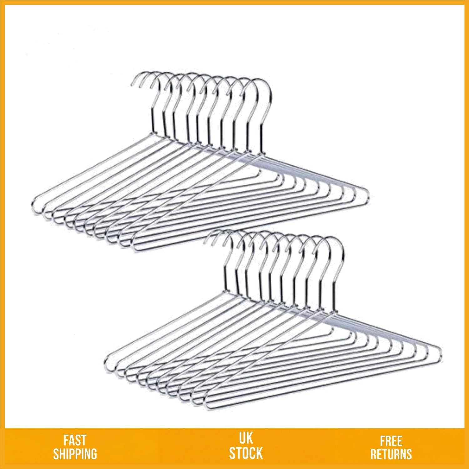 Heavy Duty Shiny Chrome Metal Shirt Clothes Hangers Space Saving 43cm 20 Pack