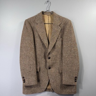 Harris Tweed Sport Coat Mens 40 Brown Check Wool Tweed Blazer Tailored USA