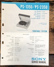 Sony PS-1350 PS-2350 Record Player / Turntable Service Manual Original
