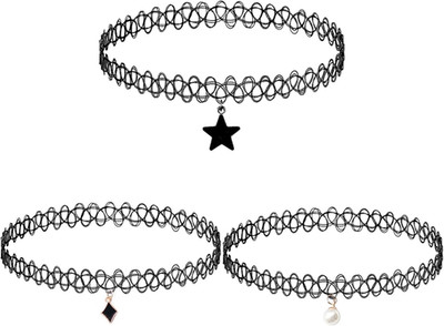 3 Stück Schwarze Stretch Tattoo Halsketten 90s Henna Halsbänder