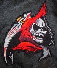 REAPER SKULL HEAD EMROIDERED BIKER PATCH iron on sew on - 7.0 X 6.0 INCH 