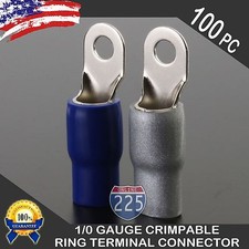 0 Gauge Platinum Ring Terminal 100pcs 1/0 AWG Wire Crimp Blue Silver Boots 5/16"