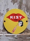 VINTAGE KIST SODA PORCELAIN SIGN OLD CARBONATED BEVERAGE COLA POP DRINK GIRL 6"