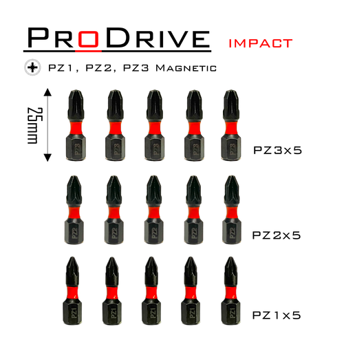 Pozi PZ1 PZ2 PZ3 Impact Drill Driver Screwdriver Bits 25mm (5 Qty Each