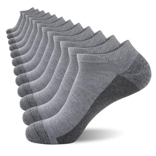 Men Athletic Ankle Socks 12 pack Low Cut Short Cushion Casual One Size Grey