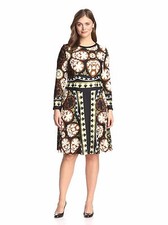 Melissa Masse Plus Size 1X Print Fit & Flare Dress In Pine/Floret NWT $325