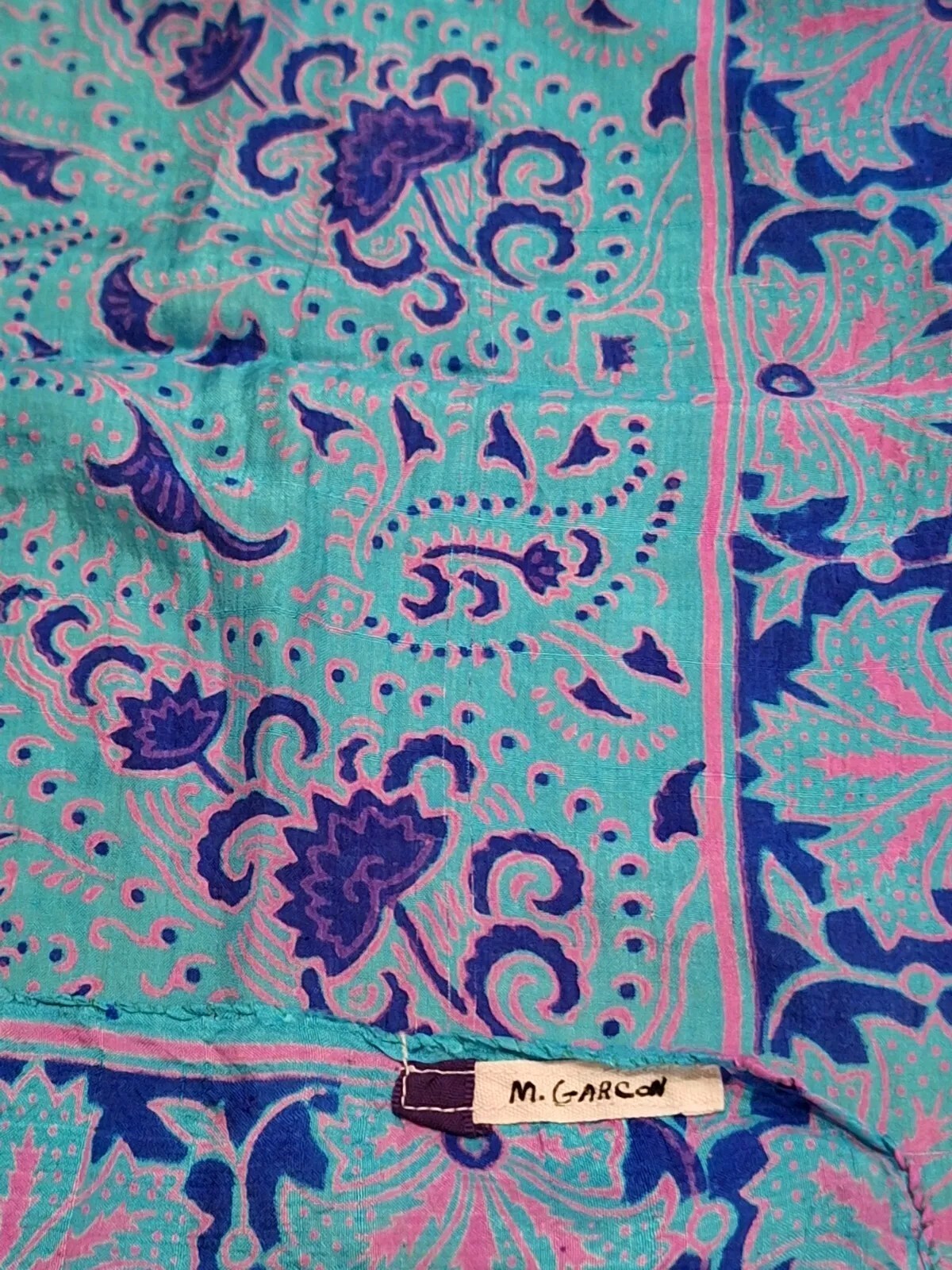 VINTAGE Silk SCARF by M.GARCON from Art GALLERY. In Blue And Pink