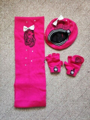 Monster High, Girls 3tlg Set, Mütze, Handschuhe, Schal, One Size