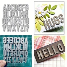Wood Grain English Alphabet Die Cuts for Card Making, Metal Cutting Dies, Met...