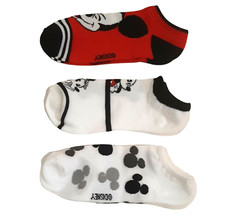Disney Mickey Mouse No See-ums Show Socks 3 Pair Red White Black