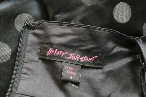 Vtg Betsey Johnson Black Polka Dot Empire Waist Pleated Dress Size 4 Cocktail - Picture 3 of 10
