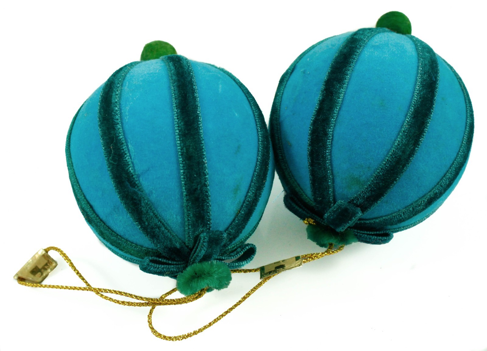 Vintage Blue Velvet Spun Cotton Ball Christmas Ornament Set Holiday Decor
