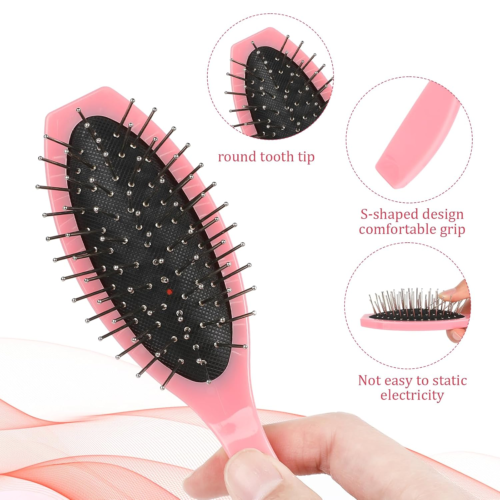 2 PCS Wig Brush Set - Stainless Steel Metal Bristle Comb and Cushion Detangling - Picture 3 of 12