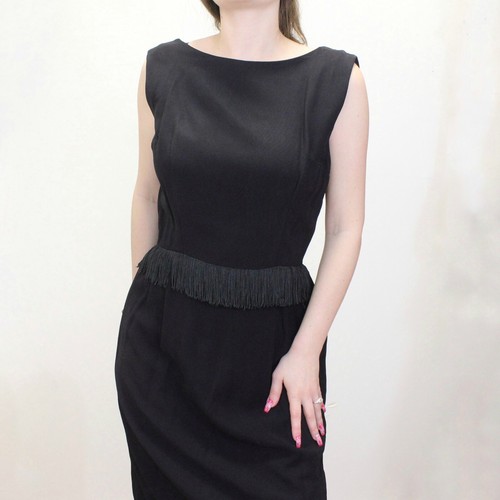 Vintage 50s Fringe COcktail Dress Wrap Low Back Formal Flapper Dress - Picture 2 of 6