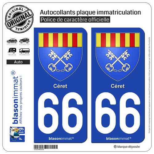 2 Stickers autocollant plaque immatriculation 66 Céret - Armoiries - Picture 1 of 9