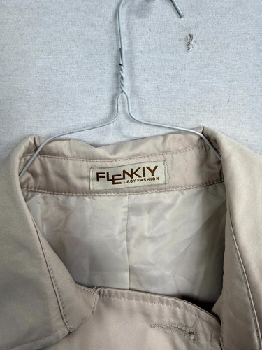 Flenkiy Trench Coat Women Gray Lined Belted Long Sleeve Collared Double Breasted - Picture 9 of 10
