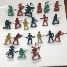 Vintage Plastic Western Cowboys  Native American Indians Toy Lot 21 pcs 1950s