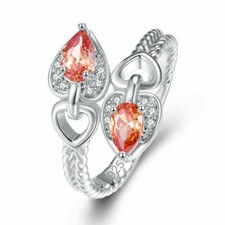 Elegant 925 Sterling Silver Yellow Citrine Topaz Wedding Engagement Ring Size 9