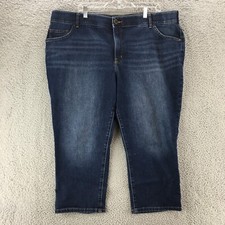 Lee Regular Fit Capri Jeans Womens 43x22 Blue Dark Wash Denim High Rise Zip Fly