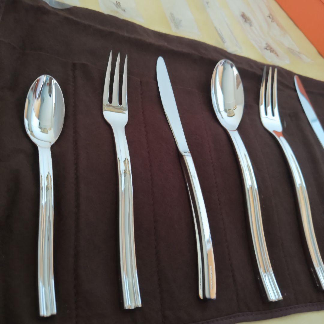 HERMES Onde Wave Silver Plated Cutlery Set 6pcs Dinner HERMES Onde Wave Silver Plated Cutlery Set 6pcs Dinner