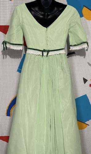Vintage 50s Silk Chiffon Dress Green Lace Organza Velvet Ribbon 60s Maxi - Picture 6 of 20