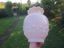 SUPERB TALL MOULDED EMBOSSED  GLASS DUPLEX OIL LAMP SHADE