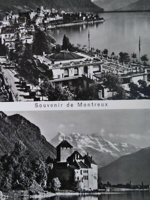 Lake Geneva Switzerland RPPC Postcard Early 1900s Rare Montreux Tower Mountain