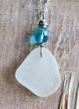 White Sea Glass Necklace Hawaii Surf Wife Sister Mother Auntie Friend Big Frosty