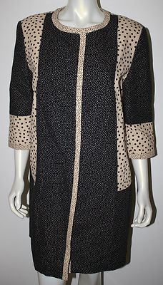 ADOLFO DOMINGUEZ Jacket 44 L 10 12 NWT Bone Black Polka Dot Long Evening 