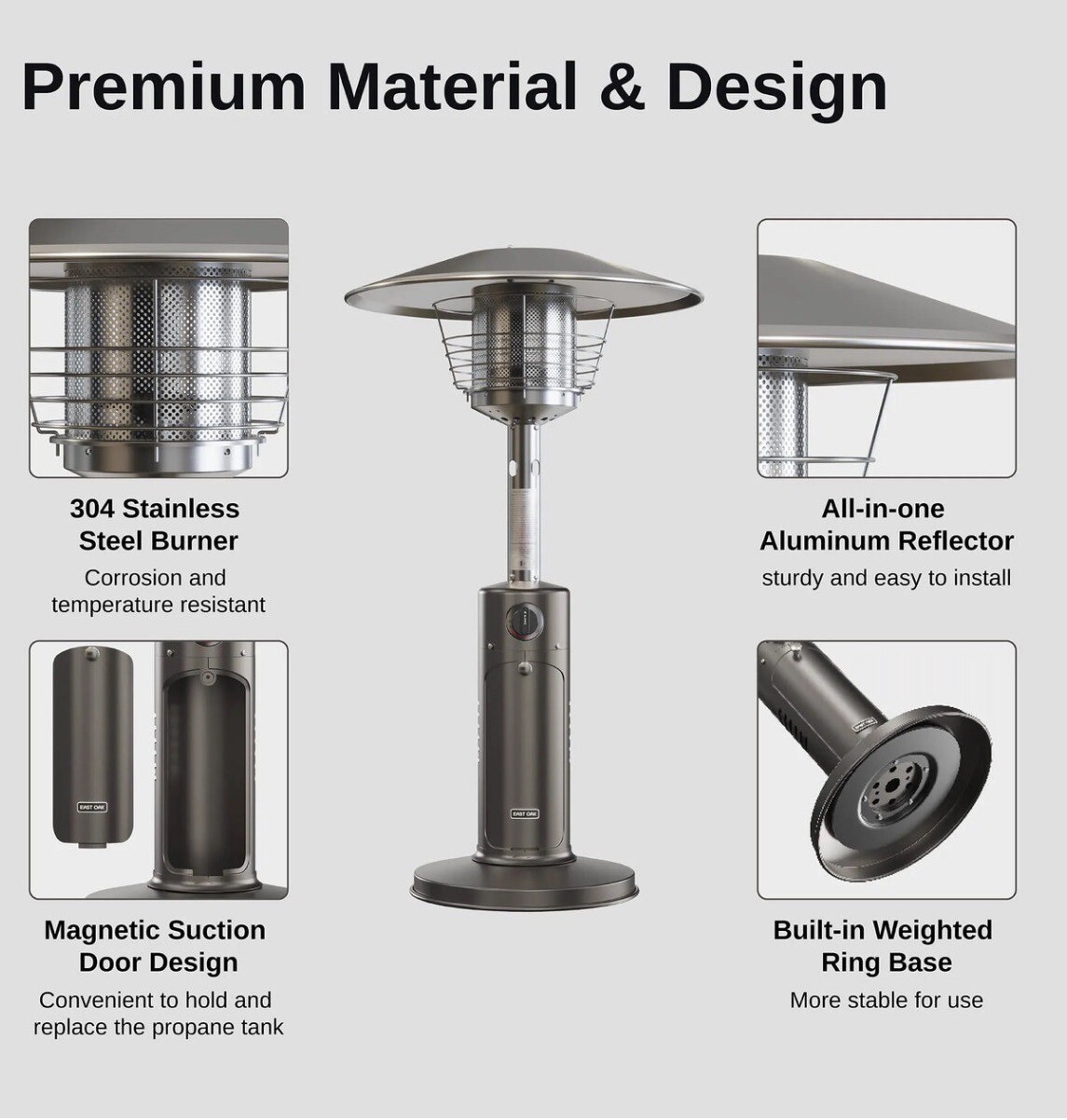 East Oak Outdoor Tabletop Patio Heater 11000 BTU Propane Gas Heater &bull;Black -NEW