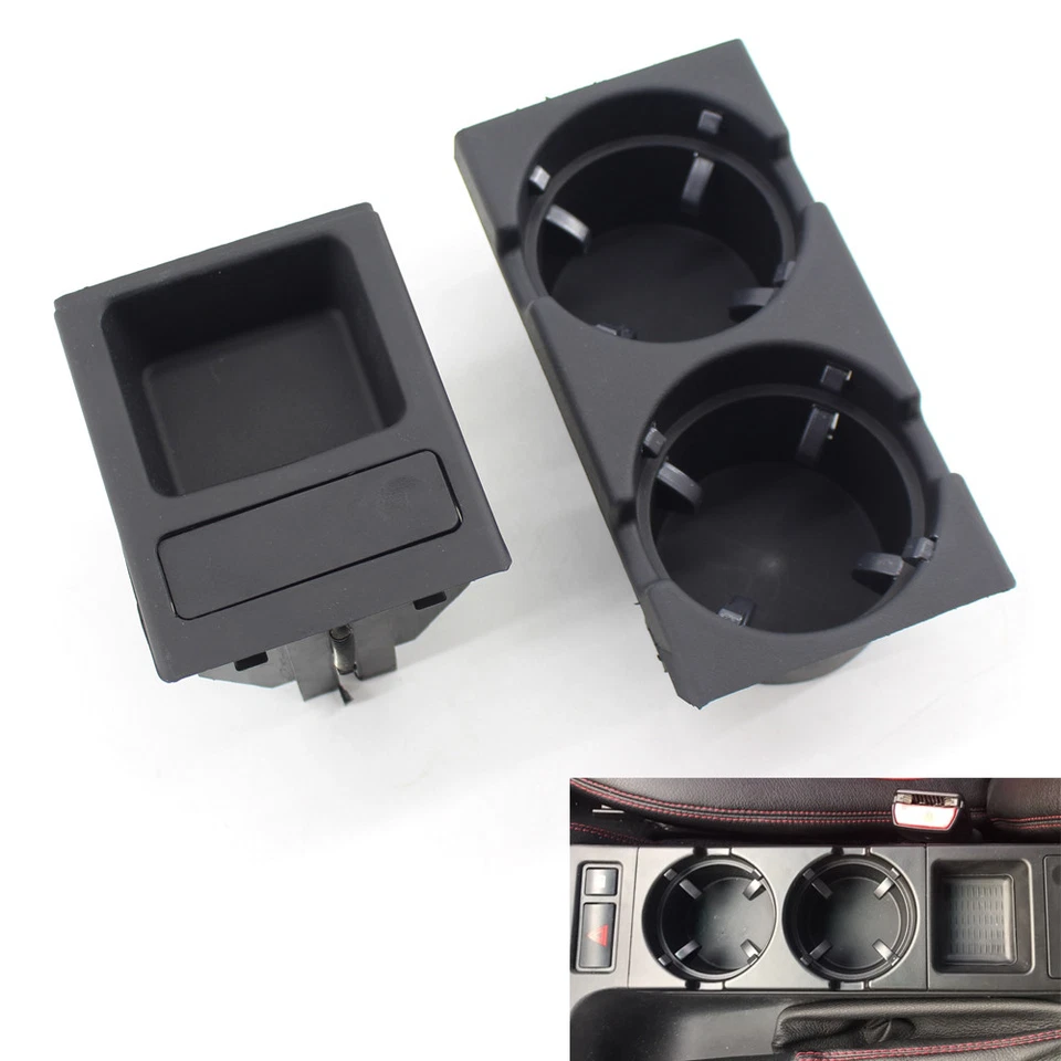 For BMW E46 3 Series Black Front Center Console Drink Cup Holder Set 51168217957 - Image 2 of 4