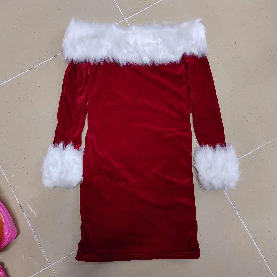 Lindo Mujeres Navidad Vestido Envolvente en el Pecho Papá Noel Trajes Fiesta de Cumpleaños Traje Disfraces Foto 3 de 4