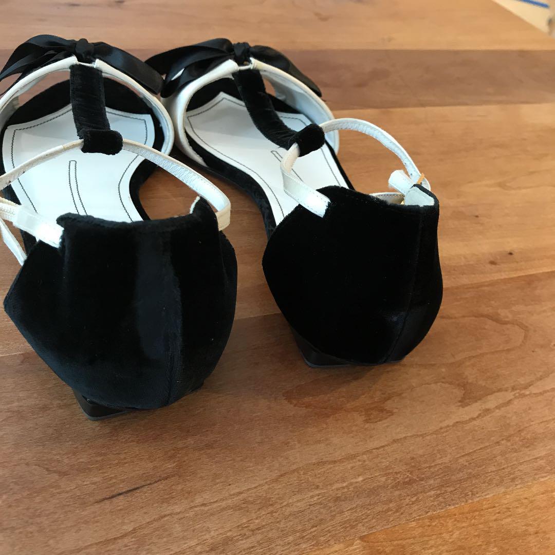 CHANEL Vintage Sandals Ribbon EU 37 1/2 Black White Unused