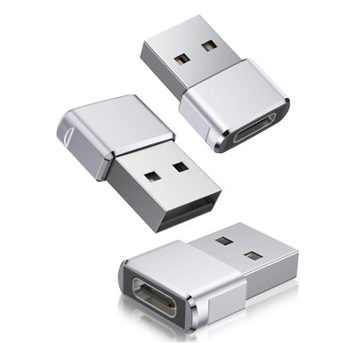 3x USB-A auf USB-C Adapter Ladeadapter Datenübertragung Stecker Konverter Silber