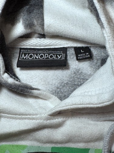 Hasbro Monopoly Hoodie Unisex SZ L Gray White Tie Dye Sweatshirt Jacket - Picture 4 of 7