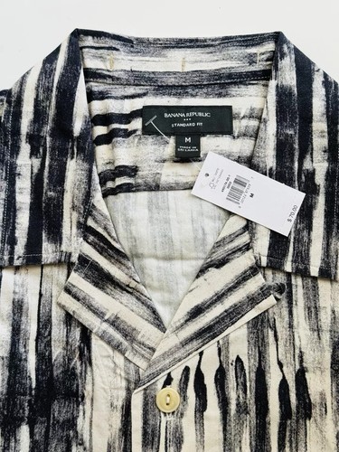 Banana Republic Mens Short Sleeve Striped Cotton-Rayon Button-Up Shirts M-L - Picture 2 of 10