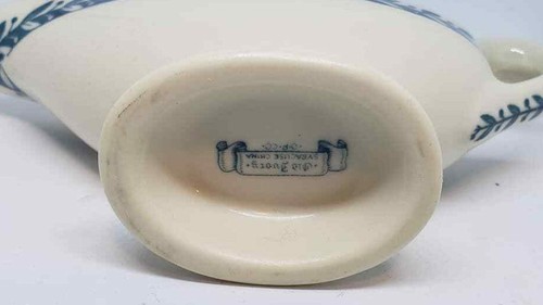 Gravy Boat Vine Leaves Blue Syracuse China O.P.Co. Old Ivory Vintage - Picture 10 of 10