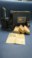 Antique Ernst Plank No. 791 Magic Lantern w Box, 3 Slides, Papers and Xtra Lens