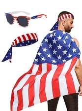 American Flag Costume Cape, USA One Size, Red, White, and Blue