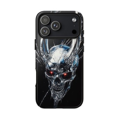 Phone Ink - Lifetime Warranty Custom Case - Metallic Skull Chrome Silver Liquid
