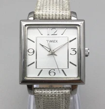 Timex South Street Watch Womens 27mm Square Dial Leather Strap New Battery